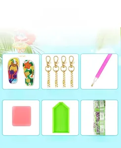 Detailed accessories kit for DIY diamond painting flip-flop keychains with acrylic plates