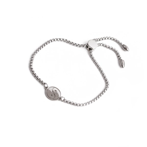 Adjustable stainless steel chain bracelet with a polished silver Tai Chi Bagua charm