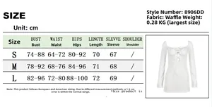 Detailed size chart for sexy cutout lace-up mini dress in white waffle knit fabric