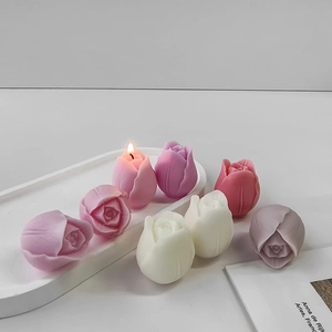 DIY Tulip and Rose shaped silicone mold for handmade candles in assorted pastel colors