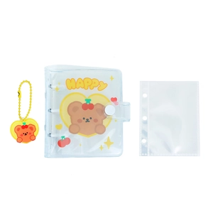 Cartoon bear PVC 3-hole binder photo album with transparent inner sleeves and bear pendant