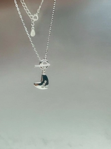 Macro shot of 925 sterling silver heart pendant necklace with OT toggle clasp detail