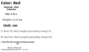 Detailed size chart for the French strapless dress showing S, M, and L dimensions