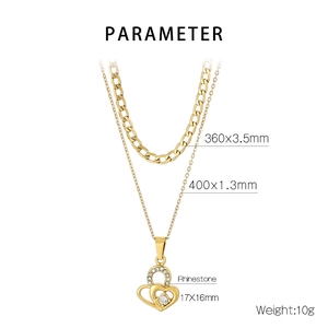 Detailed parameter diagram for double layered gold heart pendant necklace with dimensions