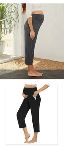 Detail view of high waist maternity leggings featuring functional side pockets and support band