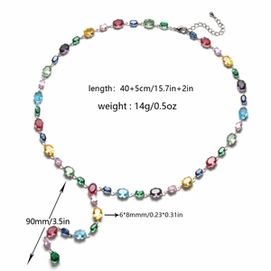 Colorful oval crystal Y-necklace in 18K gold plated copper with 40+5cm adjustable chain