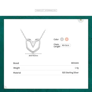 Minimalist S925 sterling silver V-shaped heart pendant necklace in silver and rose gold