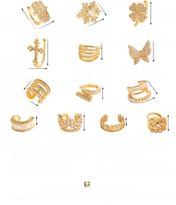 Detailed size and weight chart for 12pcs gold cuff earrings with cross and snake shapes