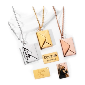 Custom envelope pendant necklace in gold, silver and rose gold for personalized engraving