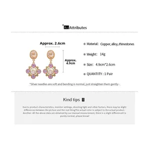 Detail showing vintage relief portrait earrings with crystal pendants and copper finish