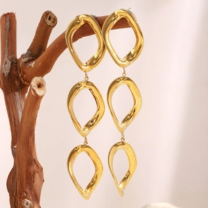 Geometric Rhombus Drop Earrings 18K Gold Plated Stainless Steel Vertical Irregular Hollow Rings Minimalist Jewelry For Women