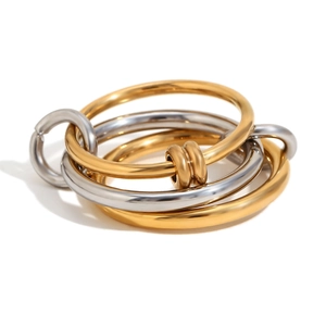 Anillos entrelazados de acero inoxidable oro y plata con acabado espejo pulido