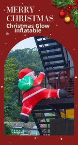 Luminous inflatable climbing Santa Claus with green gift bag for outdoor Christmas decoration