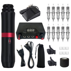 Complete rotary tattoo machine pen kit with digital power supply and professional accessories