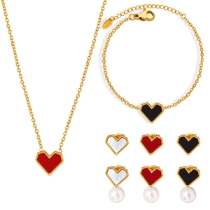French style 18k gold plated stainless steel heart jewelry set with necklace and earrings