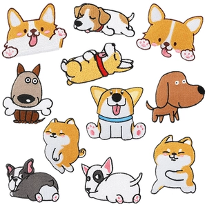 Assorted cartoon Corgi and Shiba Inu embroidered iron-on patches for pet lovers