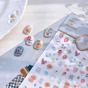 Nail Art Stickers 3D Self-Adhesive Cute Cartoon Dog Bow Heart Laser Silver Ultra Thin Decals For Women Girls DIY Manicure