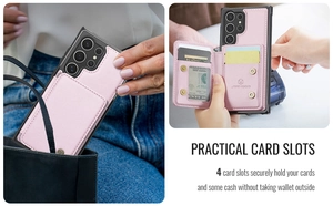 Pink leather wallet case for Samsung with 4 functional card slots and a magnetic flap