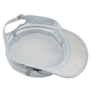 Detail view of breathable light blue mesh military cap with adjustable metal buckle