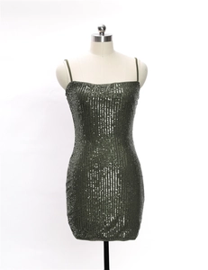 Detailed view of dark green sequin texture on bodycon dress with vertical stripe pattern
