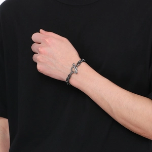 Bracelet rétro en acier titane avec boucle OT tête de mort pour homme style hip-hop