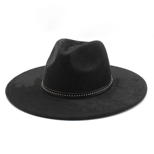 Elegant black suede fedora hat for women with vintage gold bead band detail
