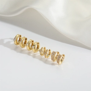 Five-piece set of gold-plated heart and geometric hoop earrings with white zircon
