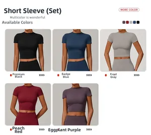 Detailed grid view of high-waist yoga set showing five different colors on models