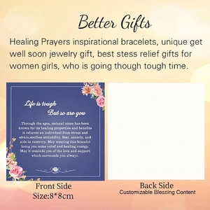 6mm amethyst heart bracelet with floral greeting card and healing quote on dark background