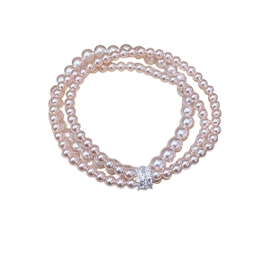Three-layer pearl bracelet with zircon beads in champagne gold and purple tones