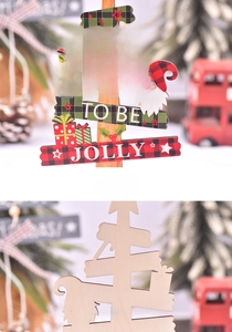 Front and back view of a tiered wooden Christmas sign with Gnome and festive greeting