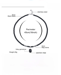 Detailed sizing guide for beaded gemstone necklace with stainless steel pendant and 6mm beads