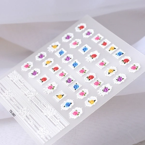 Detail of 5D embossed nail stickers featuring vintage rose floral patterns and lace