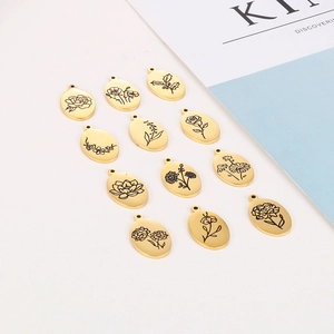 Lot de 12 breloques fleurs ovales en acier inoxydable doré pour création de bijoux