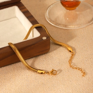 Elegant 18k gold plated stainless steel herringbone snake chain bracelet with extension