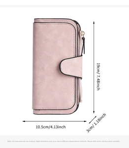 Detailed size specifications for pink long buckled wallet with 19cm height and 10.5cm width
