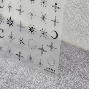 Star and moon magic series 5D nail art stickers with black celestial patterns