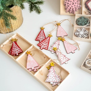 Nordic Wooden Christmas Tree Snowflake Reindeer Star Heart Hanging Ornaments For Home Party Festive Decoration Xmas Gift