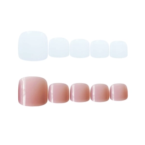 Jelly pink and white glossy press-on toenails set in minimalist matrix arrangement
