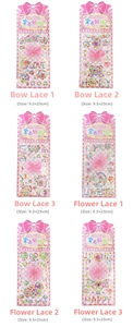 Detail view of shiny heart and bow diamond stickers for DIY crafts, size 9.5x25cm