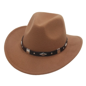 Classic camel wool felt western cowboy hat with studded leather band and metal buckle
