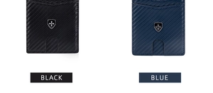 Short RFID wallet for men with carbon fiber texture in black and blue color variants