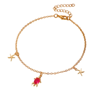 Bracelet de cheville bohème doré avec pendentifs étoile de mer et tortue rouge