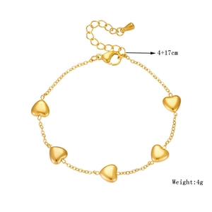 Gold heart link bracelet for women made of stainless steel with 17+4cm chain