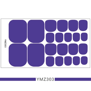 Flat lay of deep purple 3D toe nail stickers set YMZ303 with 22 pieces in various sizes