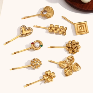 Pince À Cheveux Vintage Acier Inoxydable Plaqué Or 18K Clip Latéral Géométrique Accessoires Cheveux Femmes