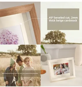 Detailed 45-degree bevel cut wood frame with 2mm beige mat and high-definition printing