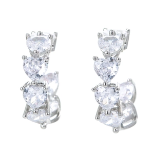 Silver C-shaped heart zircon hoop earrings for women in a polished minimalist style