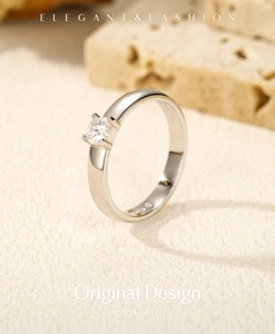Close-up of sparkling moissanite ring in S925 sterling silver with elegant four-prong setting
