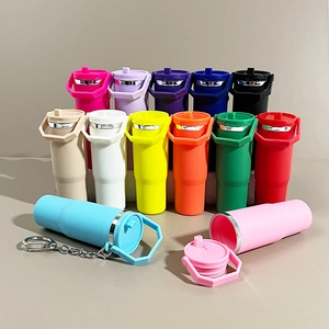 Mini Tumbler Keychain Portable Plastic Silicone Cup Shaped Backpack Pendant Luminous Gradient Novelty